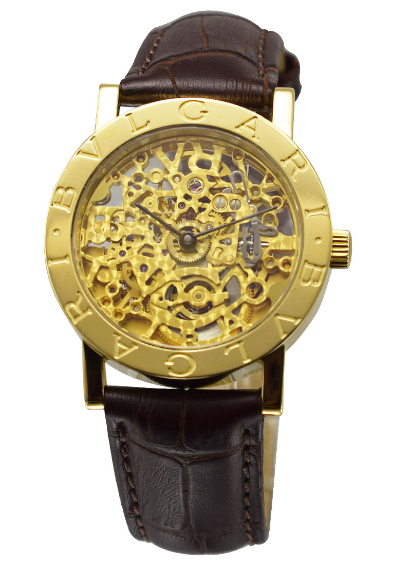 Bulgari Bulgari 33mm Skeleton Yellow Gold on Strap with Skeleton Dial