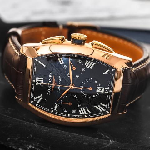 Holliday & Brown／スクエアプリントタイ／ブラウン／テラコッタ Longines Evidenza Chronograph Pink Gold Bracelet L2.643.8.73.6