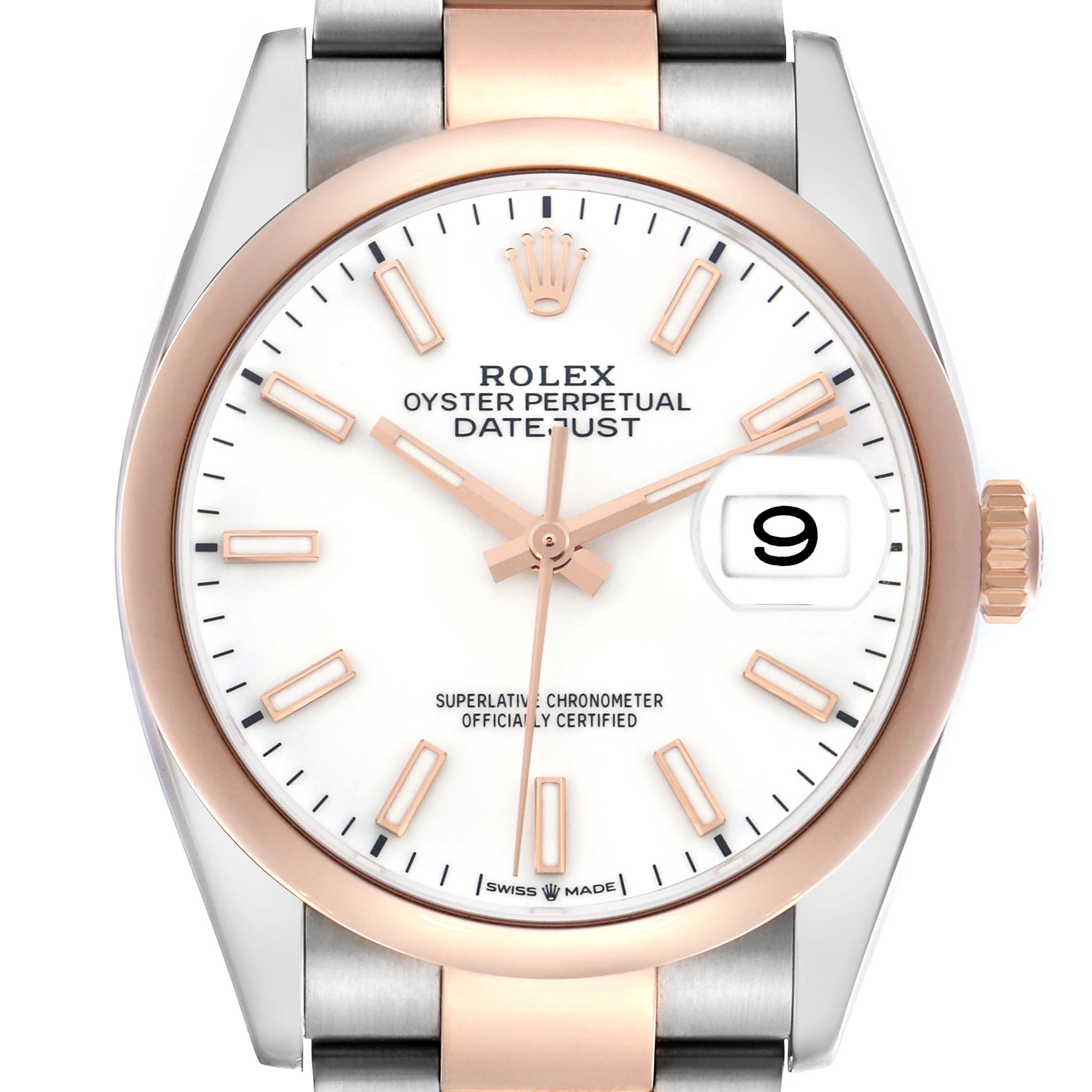 Rolex Datejust 36 Steel Rose Gold White Dial Mens Watch