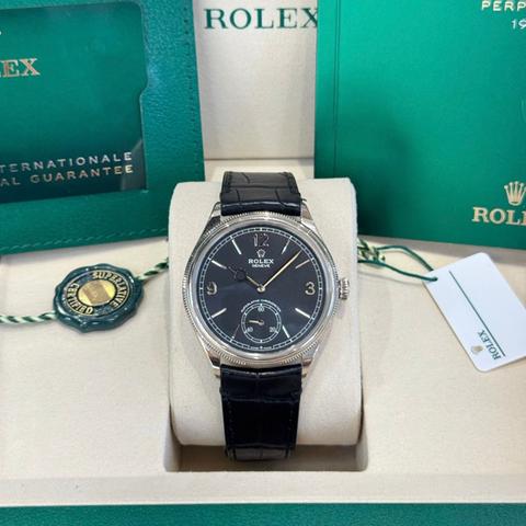 Rolex 1908 Unworn 1908 White Dial White Gold Brown Leather Strap
